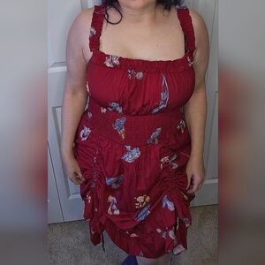 Scarlet Darkness Red Teddy Bear Doll And Mushroom Print Women's Dress M